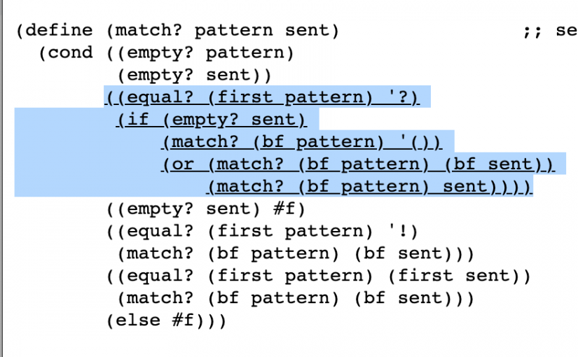 Simply Scheme Chapter 16 Example Pattern Matcher The Means to Correct